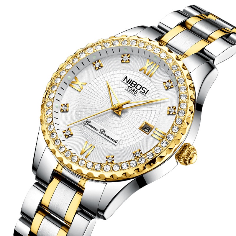 Nibosi Watch Casual Women's Steel Belt Couple Women's Watch Waterproof Luminous Diamond Table