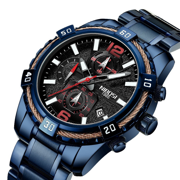 NIBOSI Mens Watches Top Brand Luxury Chronograph Sport Watch Men Military Waterproof Quartz Watch