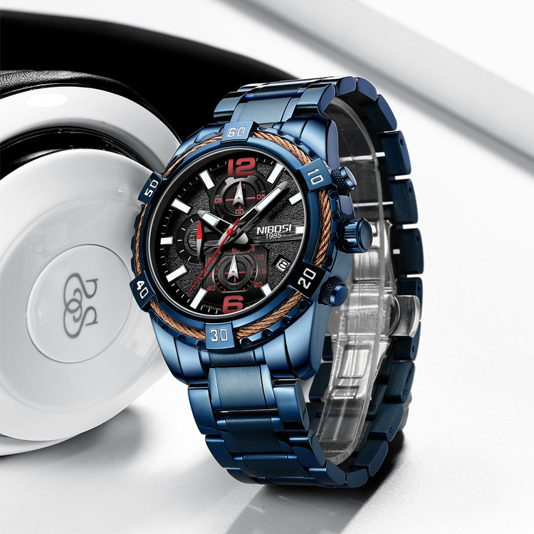 NIBOSI Mens Watches Top Brand Luxury Chronograph Sport Watch Men Military Waterproof Quartz Watch