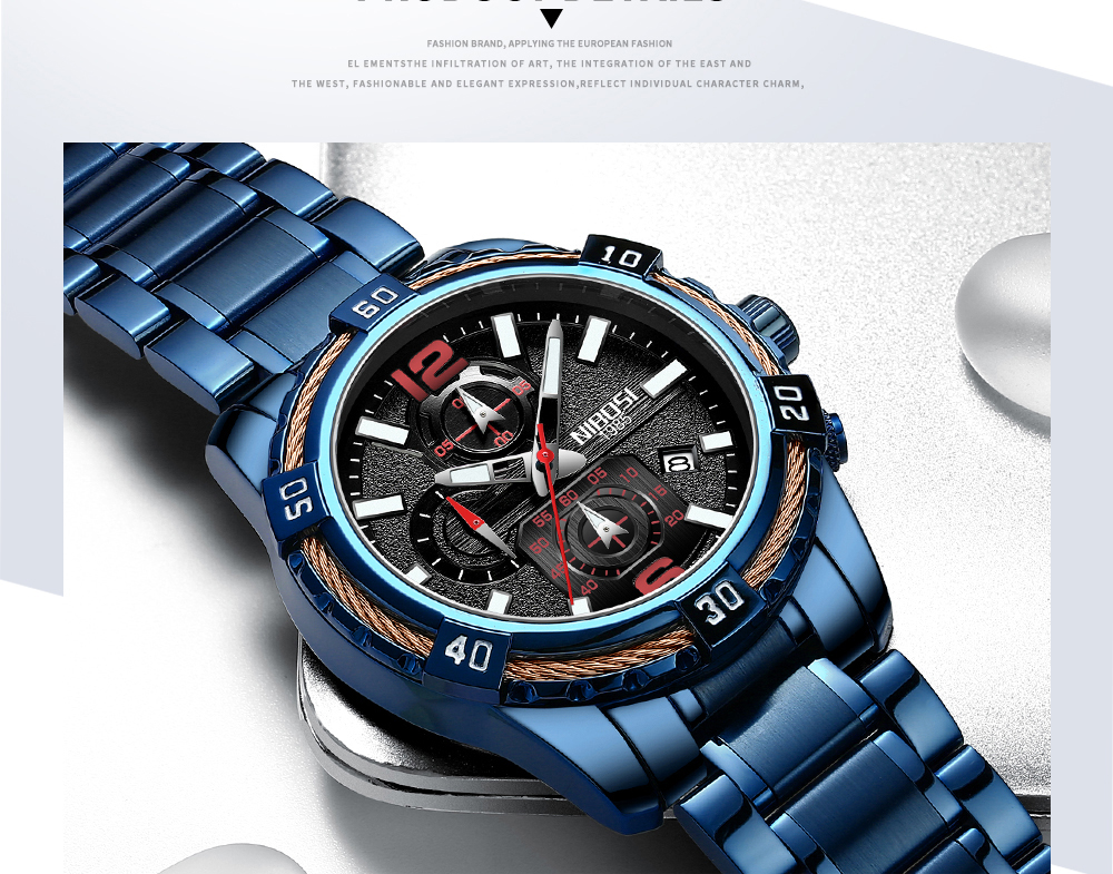 NIBOSI Mens Watches Top Brand Luxury Chronograph Sport Watch Men Military Waterproof Quartz Watch