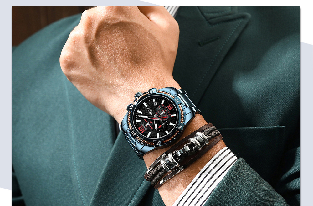 NIBOSI Mens Watches Top Brand Luxury Chronograph Sport Watch Men Military Waterproof Quartz Watch