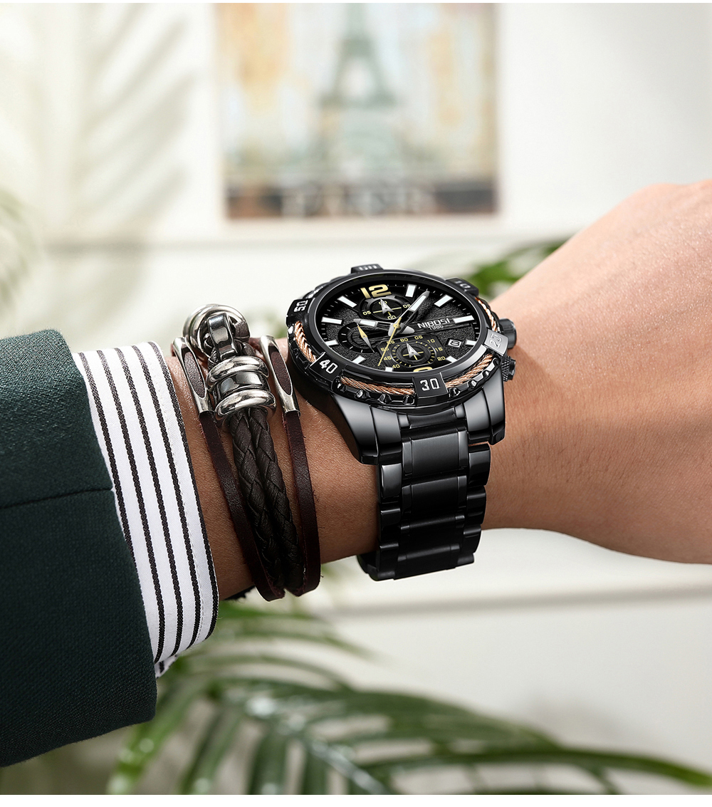 NIBOSI Mens Watches Top Brand Luxury Chronograph Sport Watch Men Military Waterproof Quartz Watch