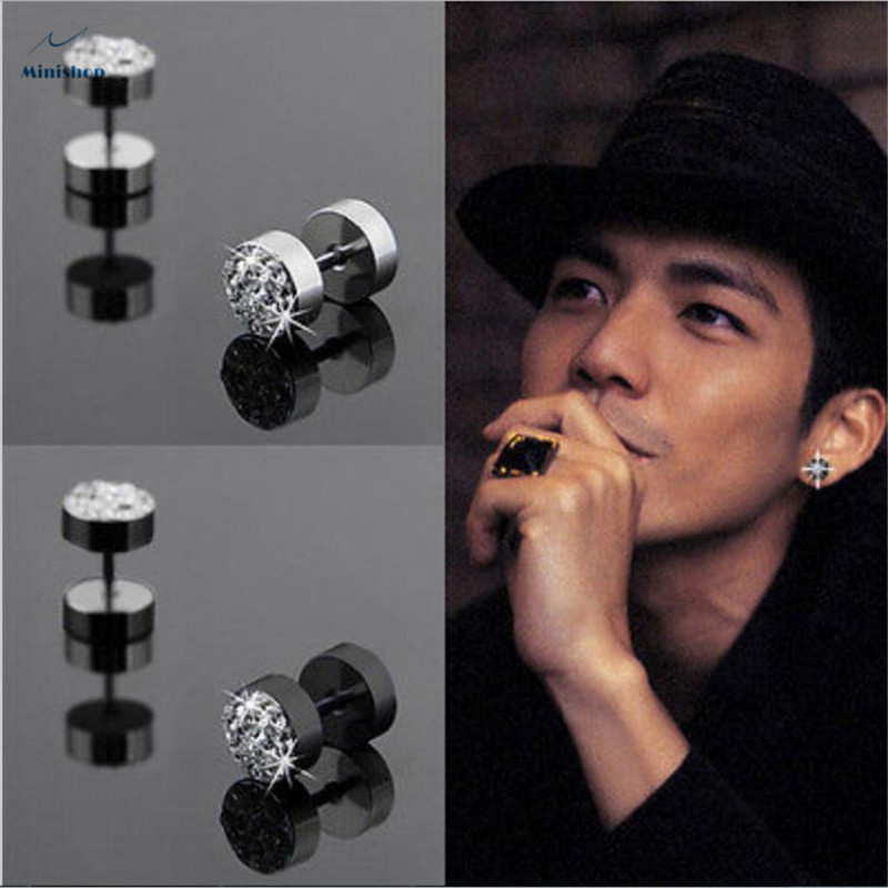 Men''s Studs Earring New fashion Punk Style Stainless Steel Diamond Earrings one piece Jewelry Gift