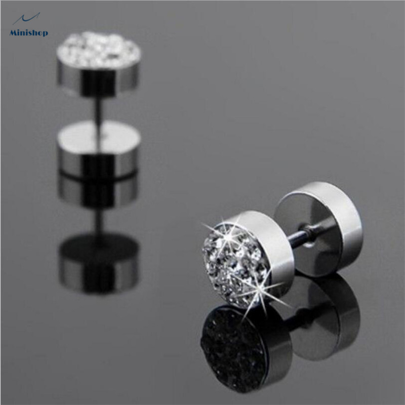 Men''s Studs Earring New fashion Punk Style Stainless Steel Diamond Earrings one piece Jewelry Gift