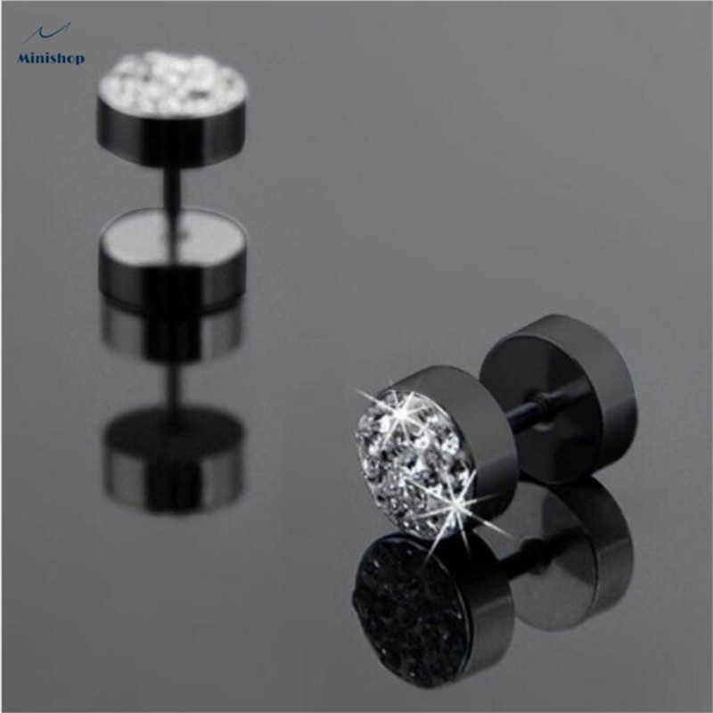 Men''s Studs Earring New fashion Punk Style Stainless Steel Diamond Earrings one piece Jewelry Gift