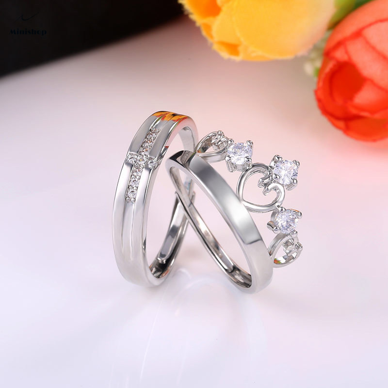 Crown Couple Ring Fashion Men and Women Pair Ring Platinum Diamond Prince and Princess Wedding Ring