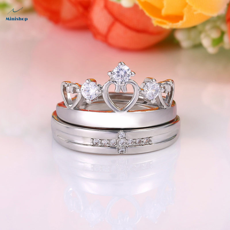 Crown Couple Ring Fashion Men and Women Pair Ring Platinum Diamond Prince and Princess Wedding Ring