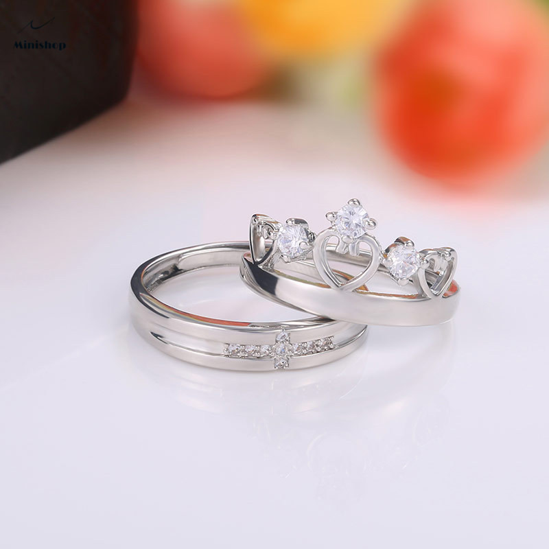 Crown Couple Ring Fashion Men and Women Pair Ring Platinum Diamond Prince and Princess Wedding Ring