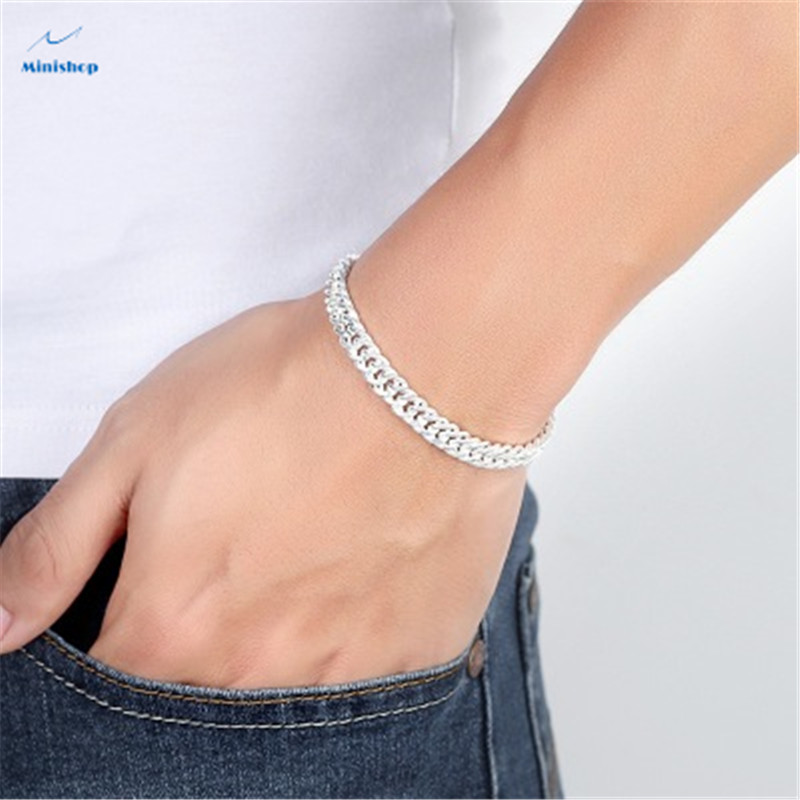 Men Overbearing Fashion Handmade Whip Chain Silver Plated S990 Bracelet Hip Hop Jeans Jewelry Gift
