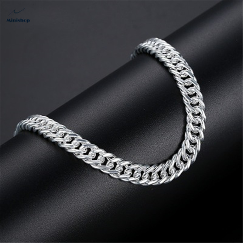 Men Overbearing Fashion Handmade Whip Chain Silver Plated S990 Bracelet Hip Hop Jeans Jewelry Gift