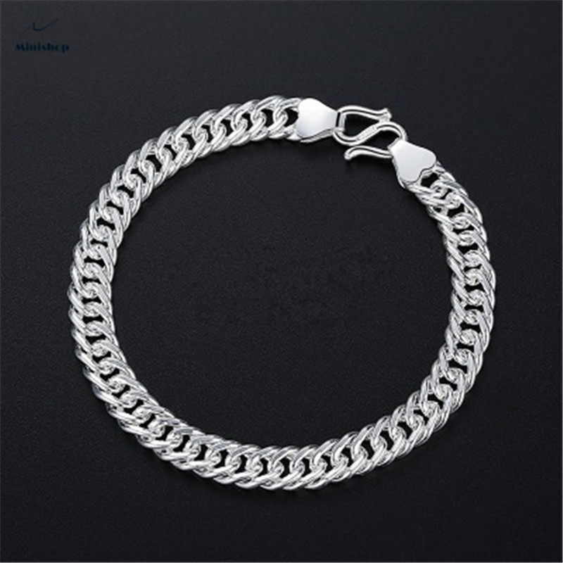 Men Overbearing Fashion Handmade Whip Chain Silver Plated S990 Bracelet Hip Hop Jeans Jewelry Gift