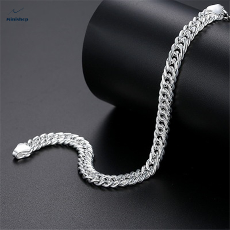 Men Overbearing Fashion Handmade Whip Chain Silver Plated S990 Bracelet Hip Hop Jeans Jewelry Gift