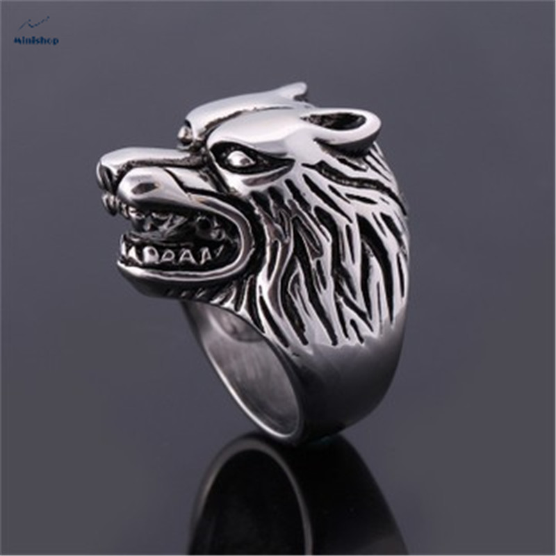 Titanium Steel Wolf Head Ring MenProtection Goddess Bracelet Stainless Nightclub Hipster Ring