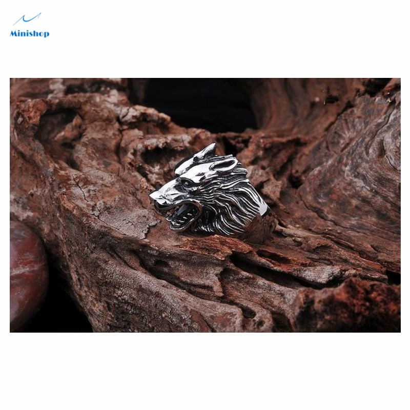 Titanium Steel Wolf Head Ring MenProtection Goddess Bracelet Stainless Nightclub Hipster Ring