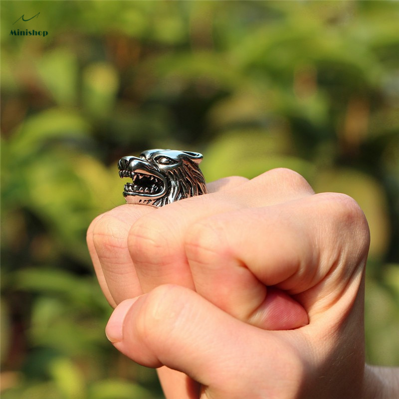 Titanium Steel Wolf Head Ring MenProtection Goddess Bracelet Stainless Nightclub Hipster Ring