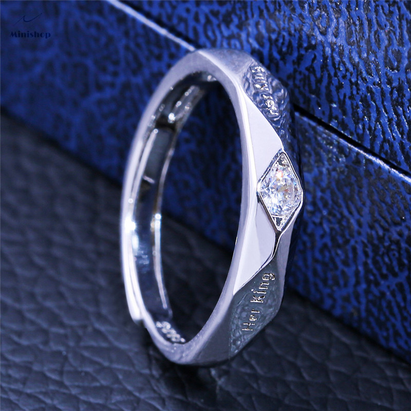 Fashion couple diamond ring silver-plated men's and women's rings Lettering"Her King"" His queen"