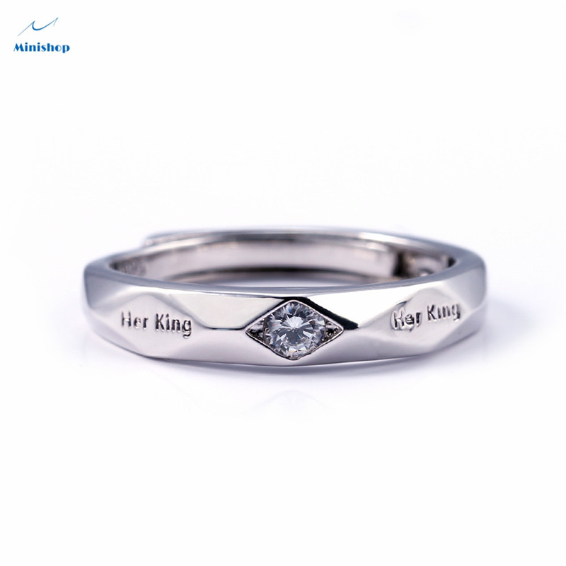 Fashion couple diamond ring silver-plated men's and women's rings Lettering"Her King"" His queen"