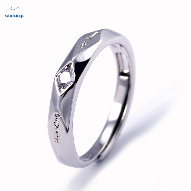 Fashion couple diamond ring silver-plated men's and women's rings Lettering"Her King"" His queen"