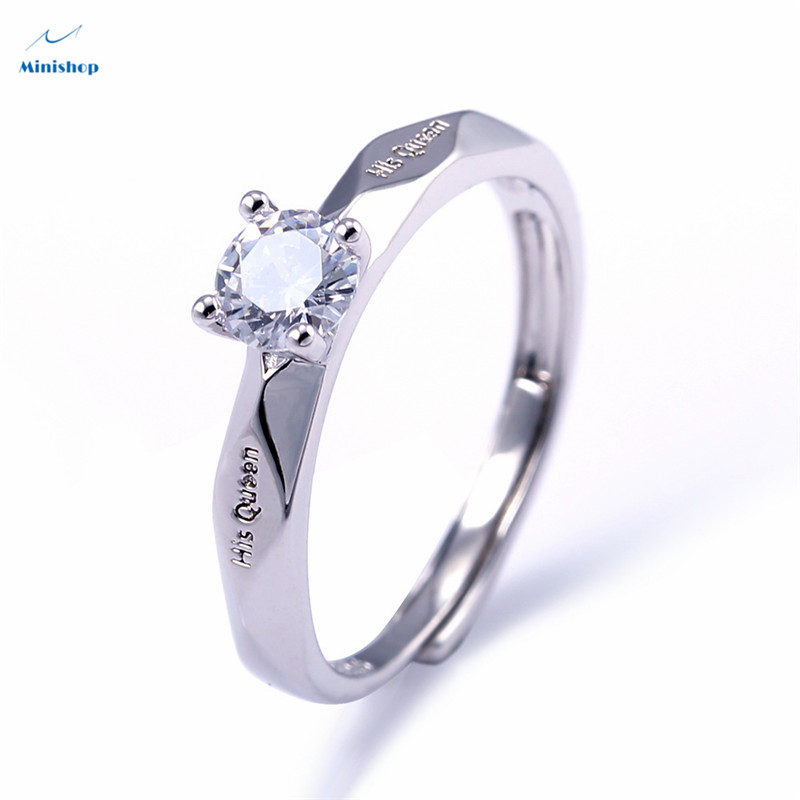 Fashion couple diamond ring silver-plated men's and women's rings Lettering"Her King"" His queen"