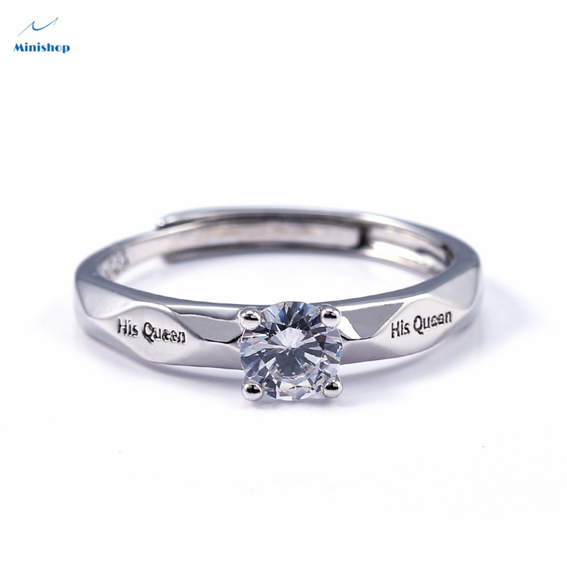 Fashion couple diamond ring silver-plated men's and women's rings Lettering"Her King"" His queen"