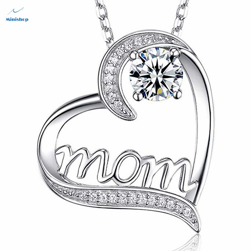 MOM Heart-shaped Zircon Diamond Women Necklace Plated With Gold Mother's Birthday Pendent Jewelry