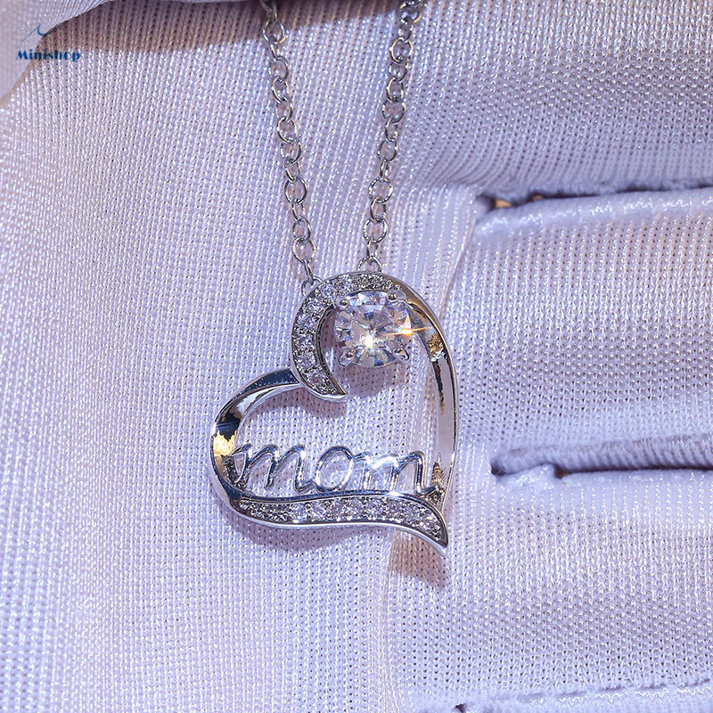 MOM Heart-shaped Zircon Diamond Women Necklace Plated With Gold Mother's Birthday Pendent Jewelry