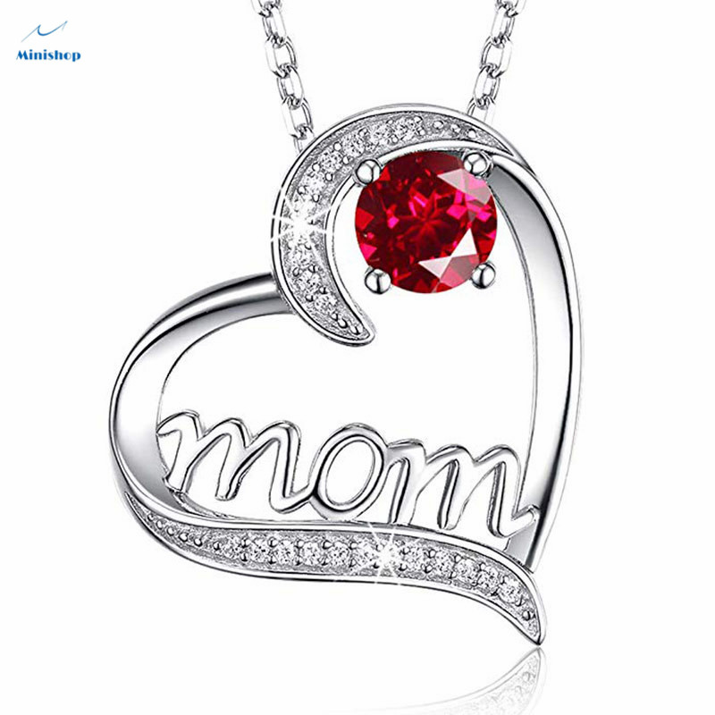 MOM Heart-shaped Zircon Diamond Women Necklace Plated With Gold Mother's Birthday Pendent Jewelry