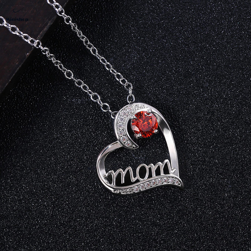 MOM Heart-shaped Zircon Diamond Women Necklace Plated With Gold Mother's Birthday Pendent Jewelry