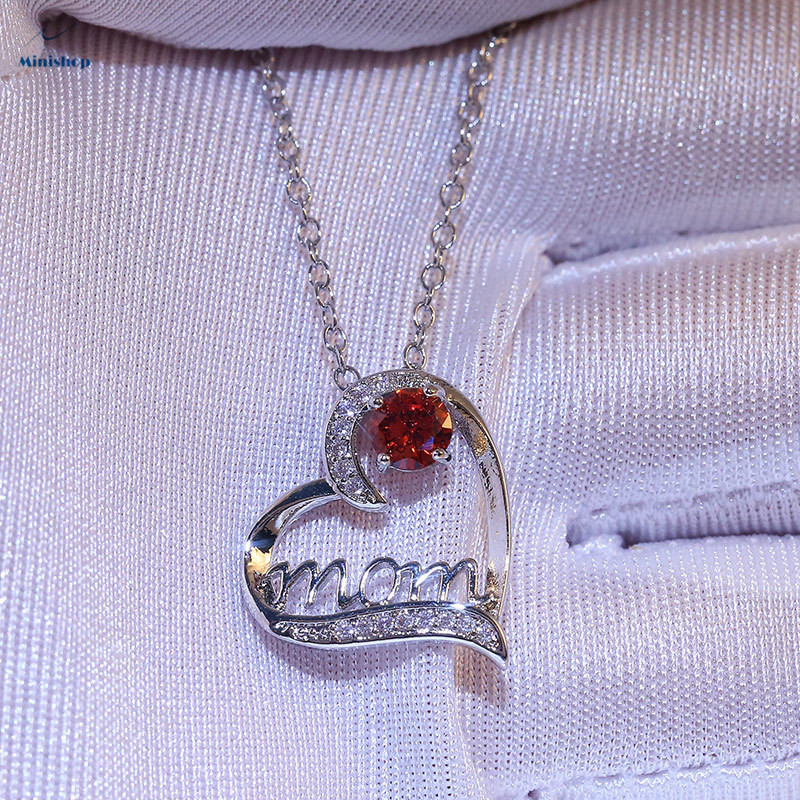 MOM Heart-shaped Zircon Diamond Women Necklace Plated With Gold Mother's Birthday Pendent Jewelry