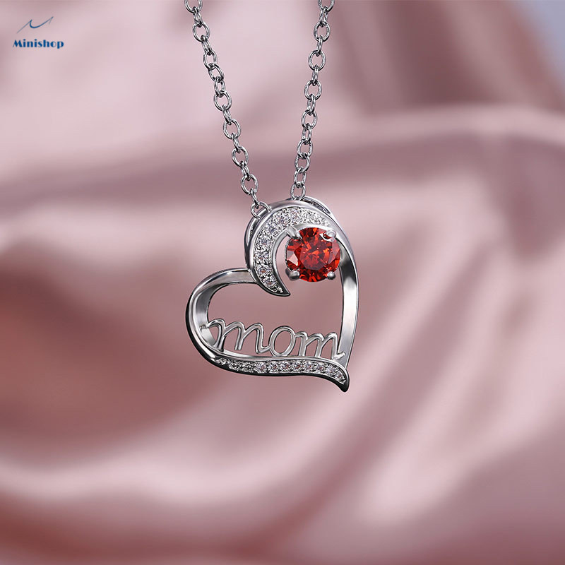 MOM Heart-shaped Zircon Diamond Women Necklace Plated With Gold Mother's Birthday Pendent Jewelry