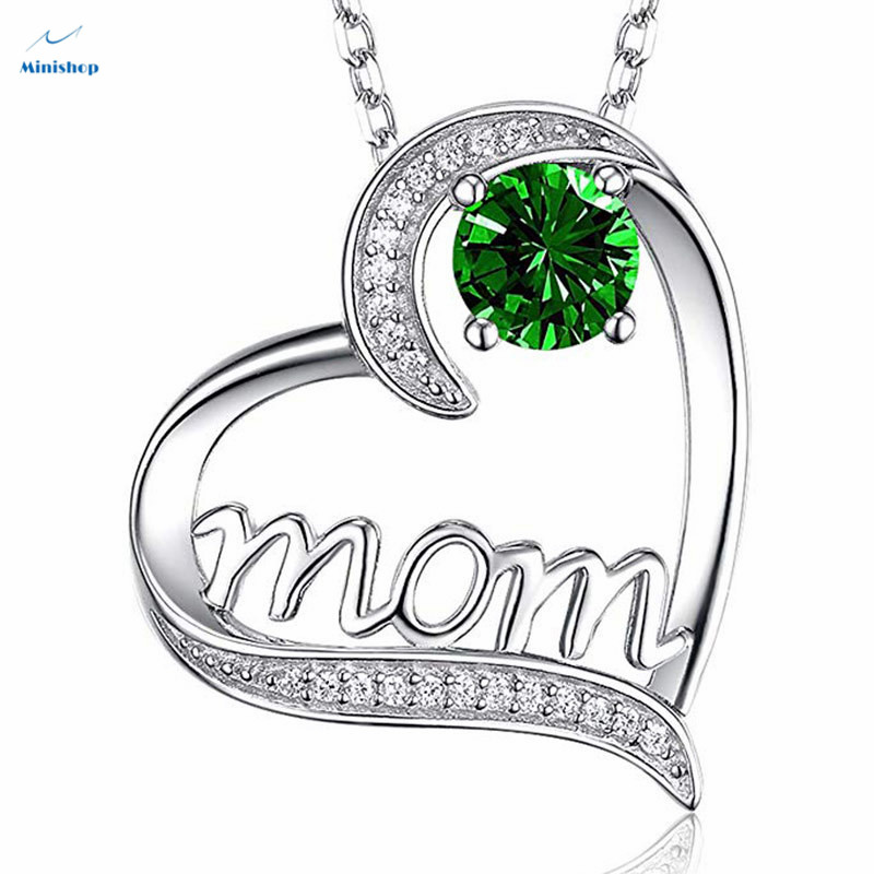 MOM Heart-shaped Zircon Diamond Women Necklace Plated With Gold Mother's Birthday Pendent Jewelry
