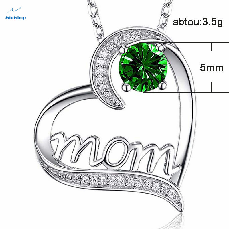 MOM Heart-shaped Zircon Diamond Women Necklace Plated With Gold Mother's Birthday Pendent Jewelry