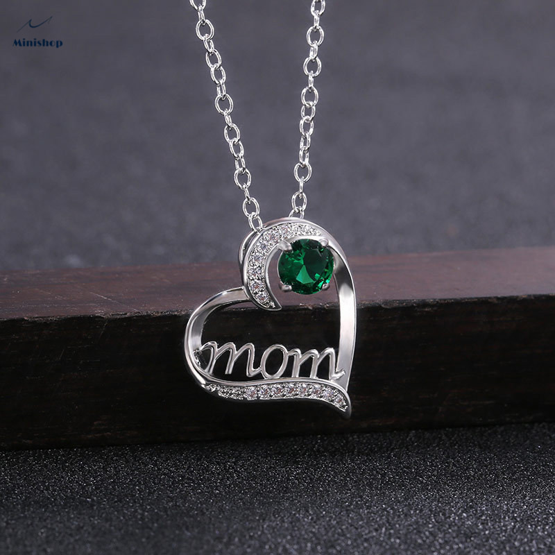 MOM Heart-shaped Zircon Diamond Women Necklace Plated With Gold Mother's Birthday Pendent Jewelry