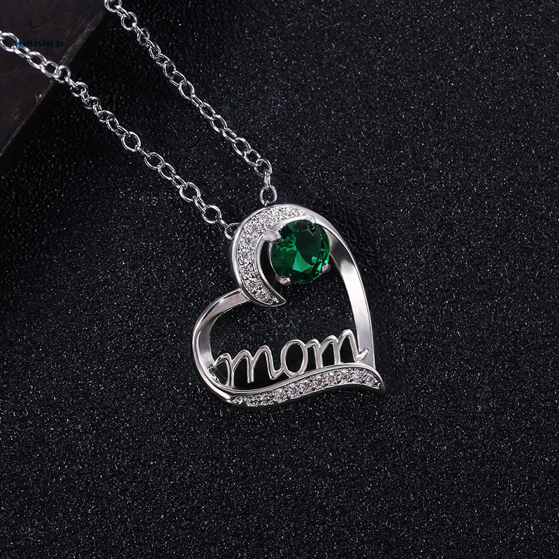 MOM Heart-shaped Zircon Diamond Women Necklace Plated With Gold Mother's Birthday Pendent Jewelry