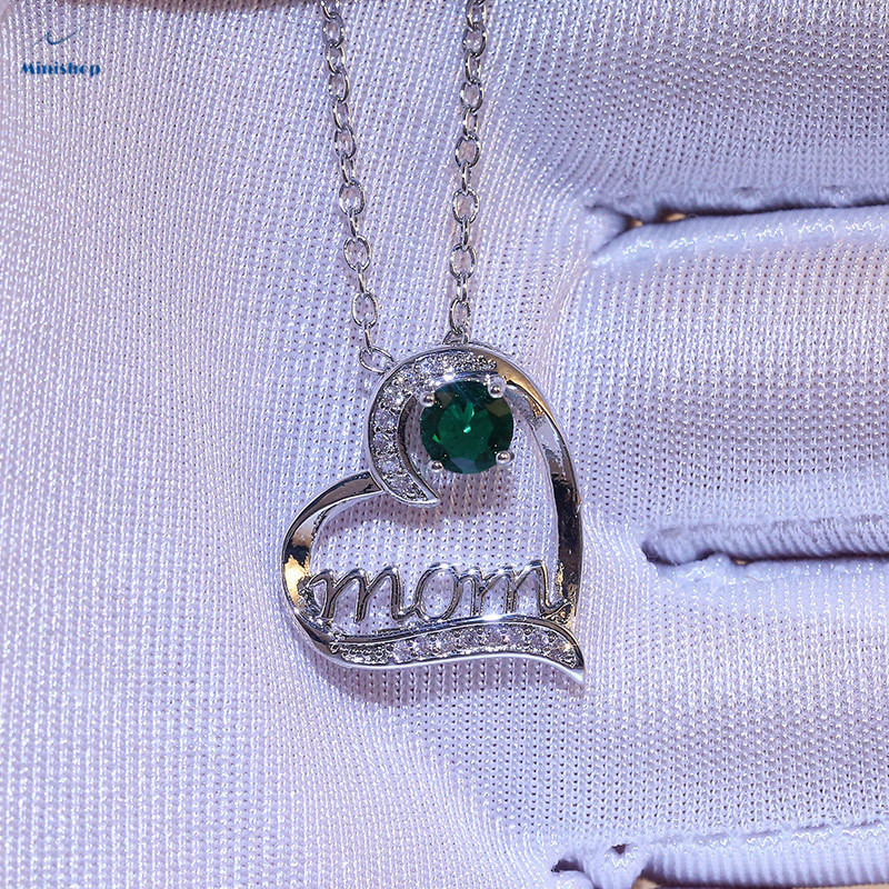 MOM Heart-shaped Zircon Diamond Women Necklace Plated With Gold Mother's Birthday Pendent Jewelry