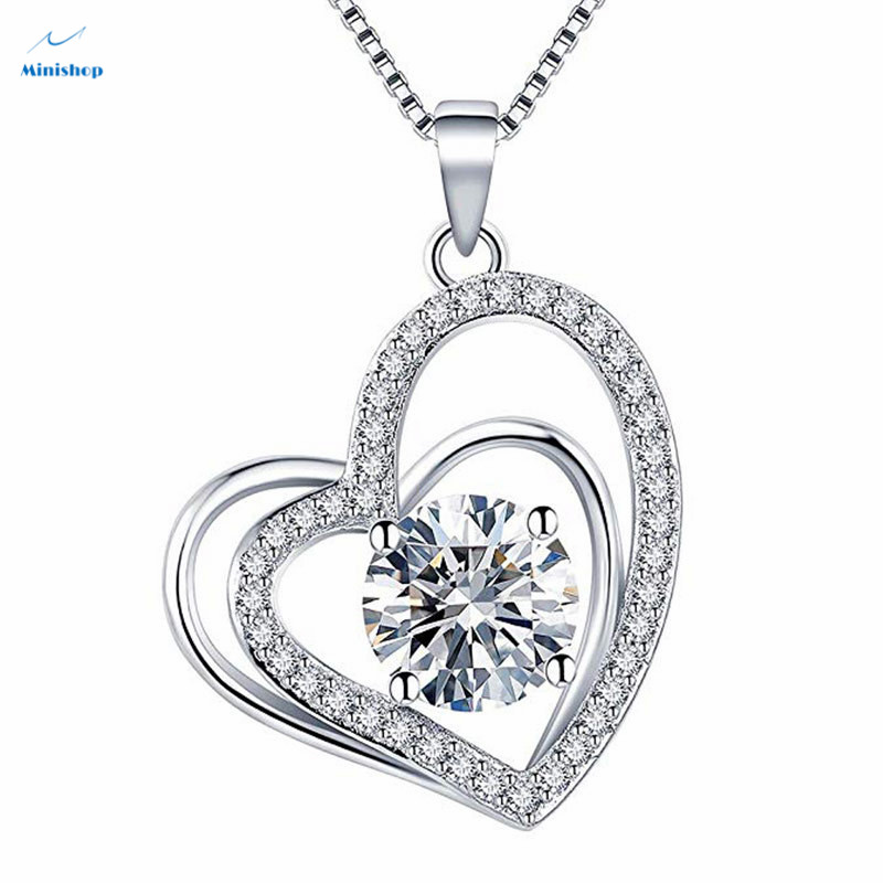 Women's Necklace Love Full Diamond Heart Necklace Valentine's Day Lovers Pendant Dress  Jewelry Gift
