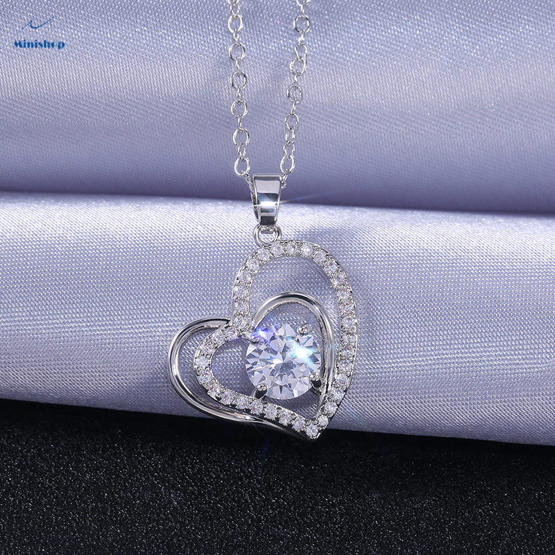 Women's Necklace Love Full Diamond Heart Necklace Valentine's Day Lovers Pendant Dress  Jewelry Gift