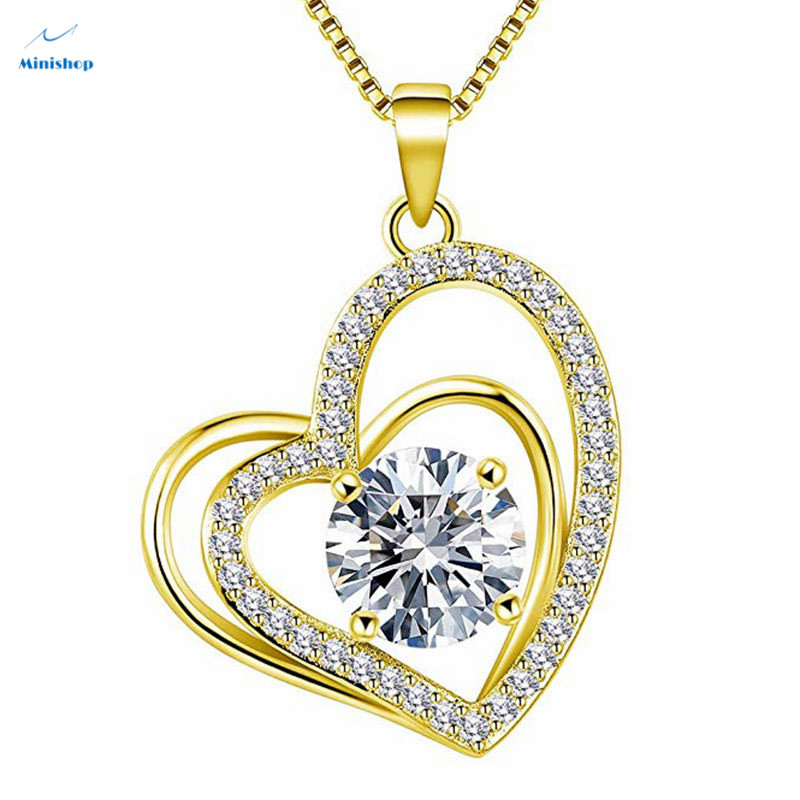 Women's Necklace Love Full Diamond Heart Necklace Valentine's Day Lovers Pendant Dress  Jewelry Gift