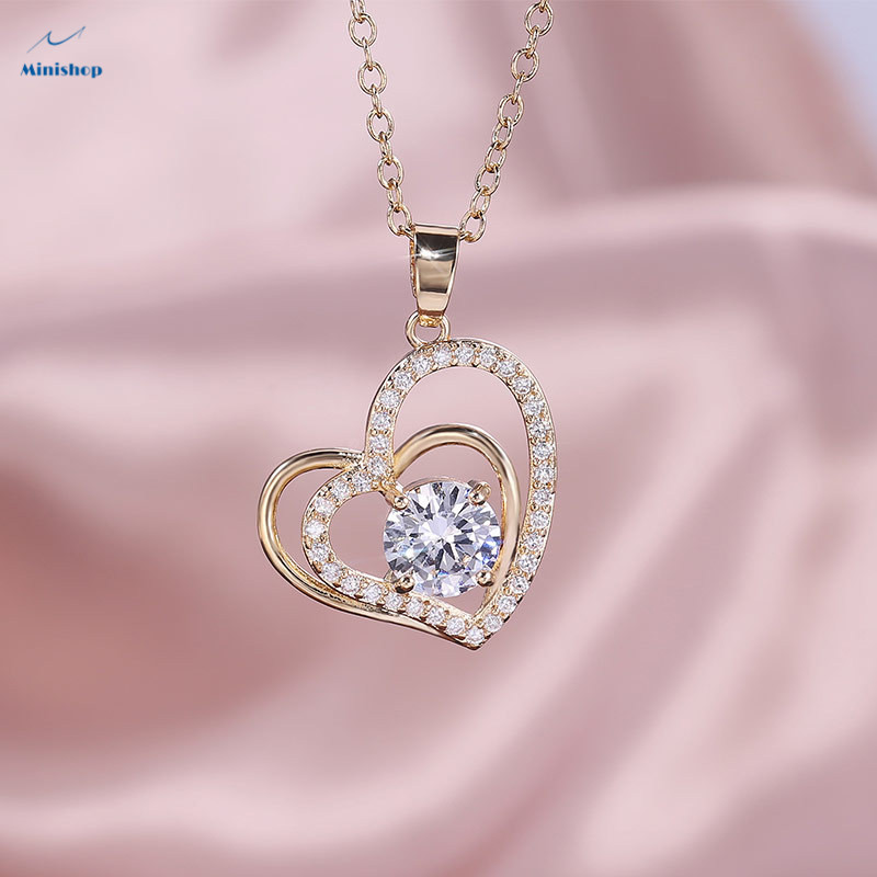 Women's Necklace Love Full Diamond Heart Necklace Valentine's Day Lovers Pendant Dress  Jewelry Gift