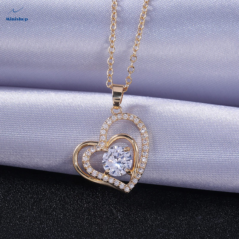 Women's Necklace Love Full Diamond Heart Necklace Valentine's Day Lovers Pendant Dress  Jewelry Gift