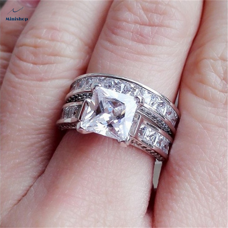Women's Ring Zircon Diamond Wedding Rings a pair of Diamond Set lady's Rings Dress Jewelry Gift
