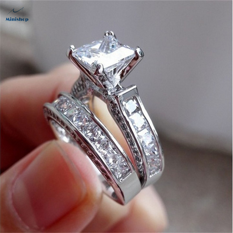 Women's Ring Zircon Diamond Wedding Rings a pair of Diamond Set lady's Rings Dress Jewelry Gift