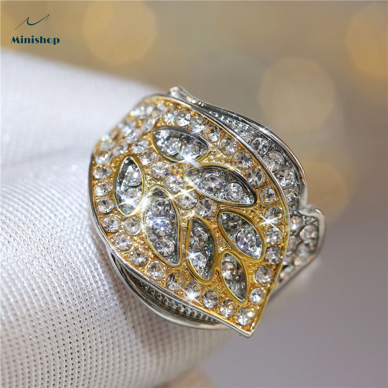 New Luxury Lady Ring with Diamond Set Creative Leaf Color Separation Jewelry Wedding Proposal Ring