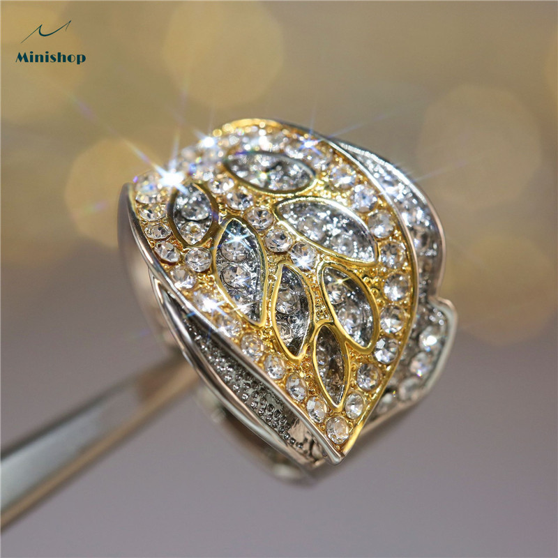 New Luxury Lady Ring with Diamond Set Creative Leaf Color Separation Jewelry Wedding Proposal Ring