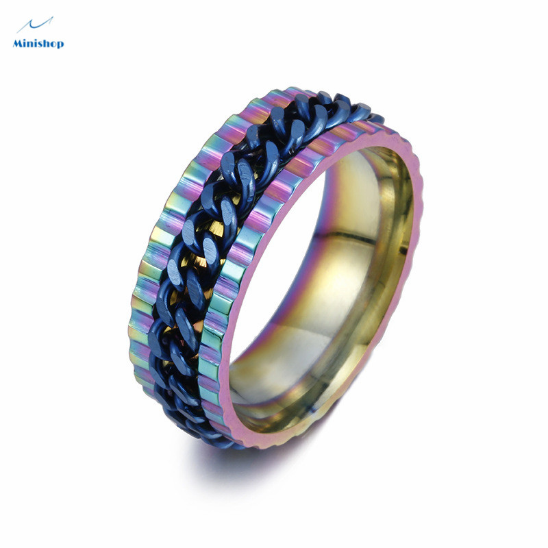 Men and Women New Fashion No Faded Ring Titanium Steel Chain Ring Hip hop style Jewelry