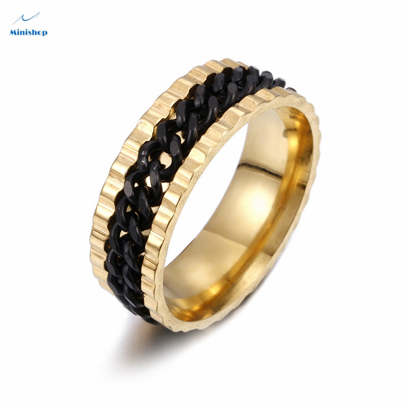Men and Women New Fashion No Faded Ring Titanium Steel Chain Ring Hip hop style Jewelry