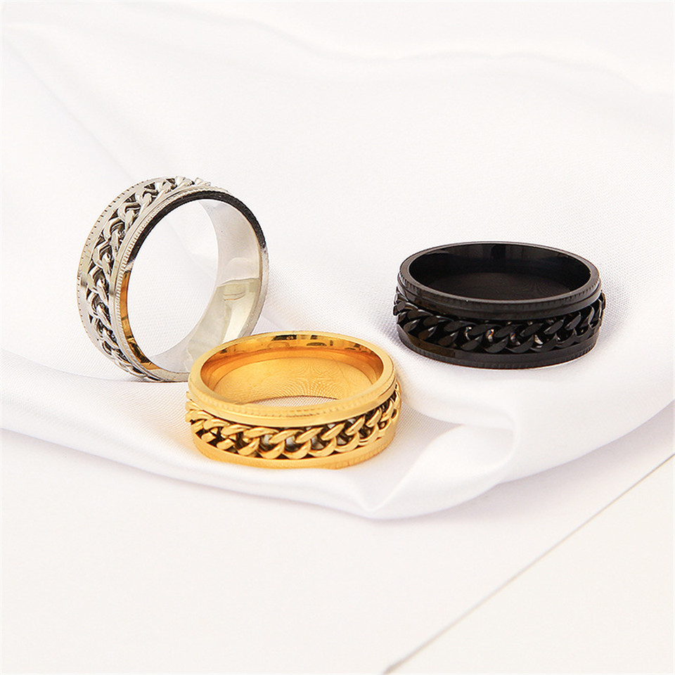 UnFaded Stainless Steel Retro Ring Boys and Grils Hipster Gold Gift Ring Tide Revolving Ring