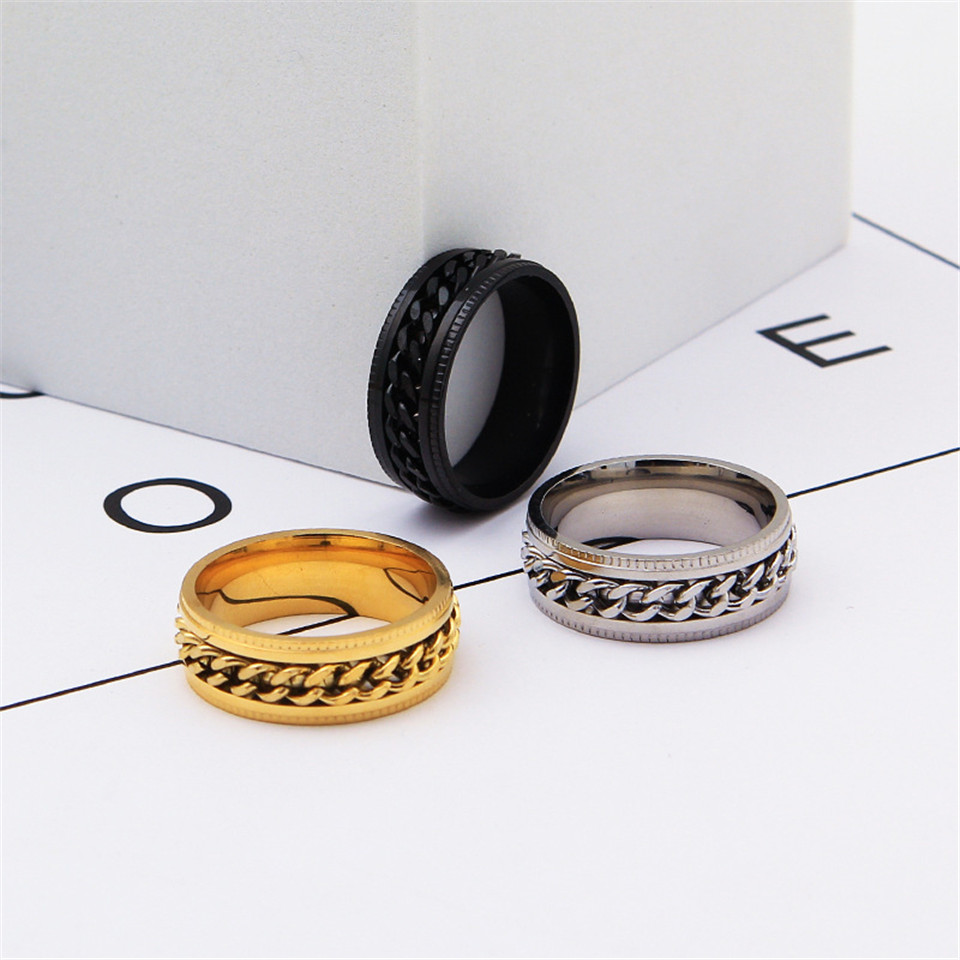 UnFaded Stainless Steel Retro Ring Boys and Grils Hipster Gold Gift Ring Tide Revolving Ring