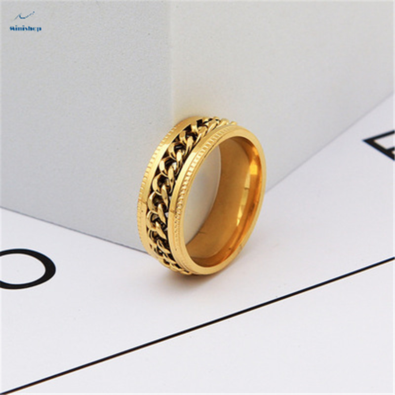 UnFaded Stainless Steel Retro Ring Boys and Grils Hipster Gold Gift Ring Tide Revolving Ring