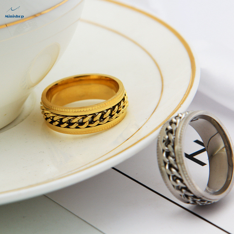 UnFaded Stainless Steel Retro Ring Boys and Grils Hipster Gold Gift Ring Tide Revolving Ring